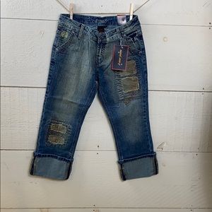 NWT J-Star Rolled Cuff Capri Jeans Distressed
